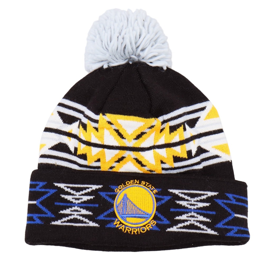 Mitchell & Ness Golden State Warriors Pom Beanie Hat Knit Cap NBA